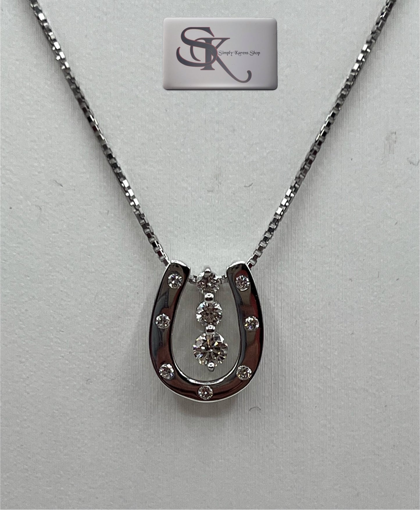 Platinum 900 necklace horse shoe pendant D-0.17ct/ 0.07ct 45cm 4.3g