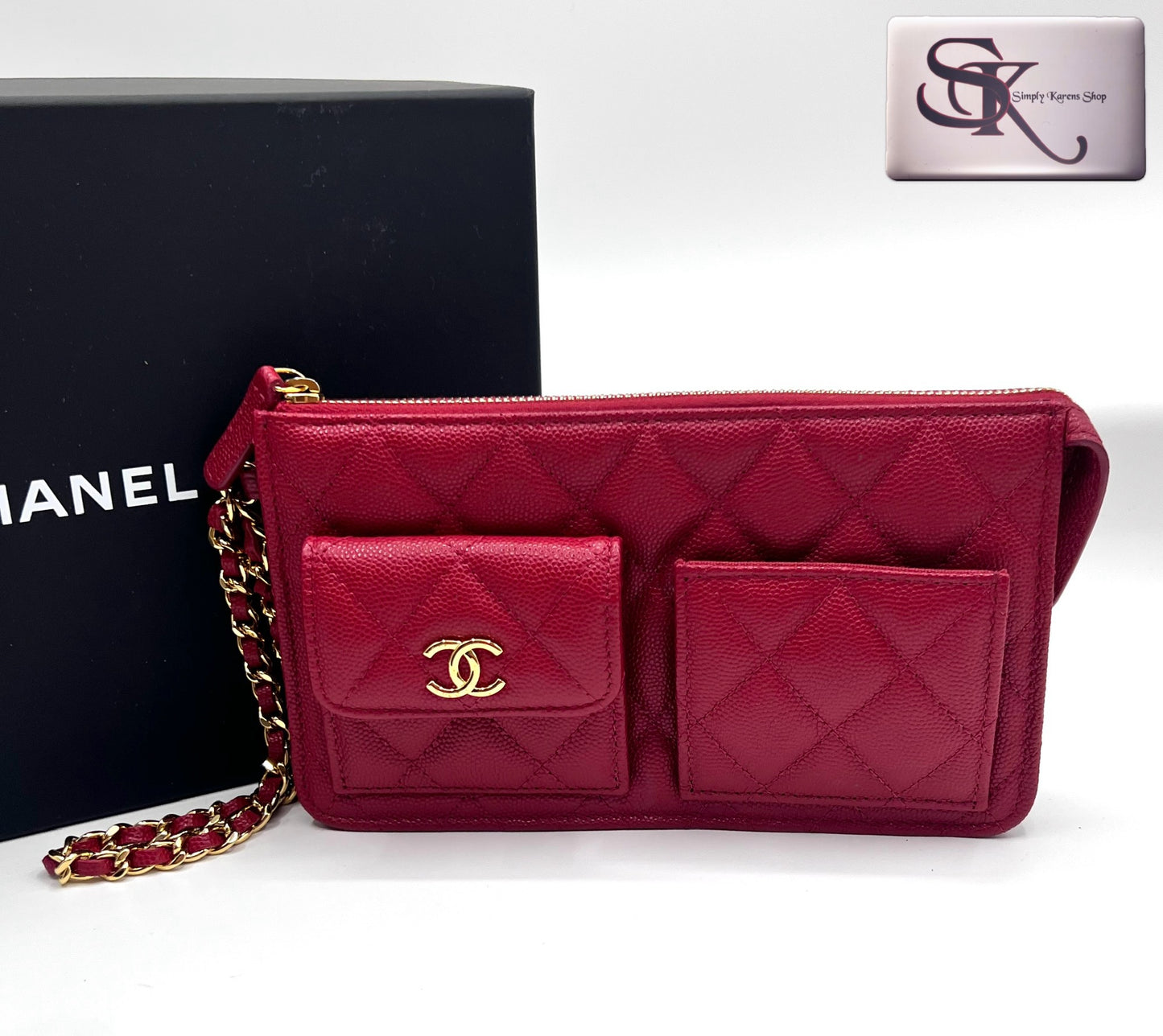 Chanel Caviar Wristlet Pouch microchip