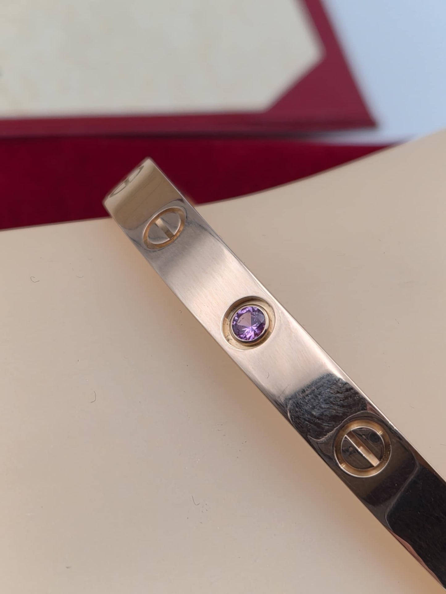 Cartier Love cuff Bracelet 18K  Pink Gold w/ Pink Sapphire 25.68g 16cm
