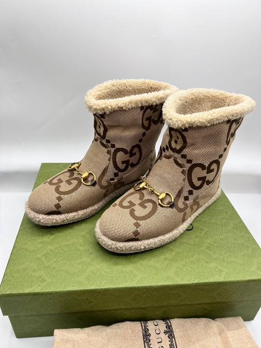 Gucci Horsebit GG Canvas Wool Ankle Boots S37