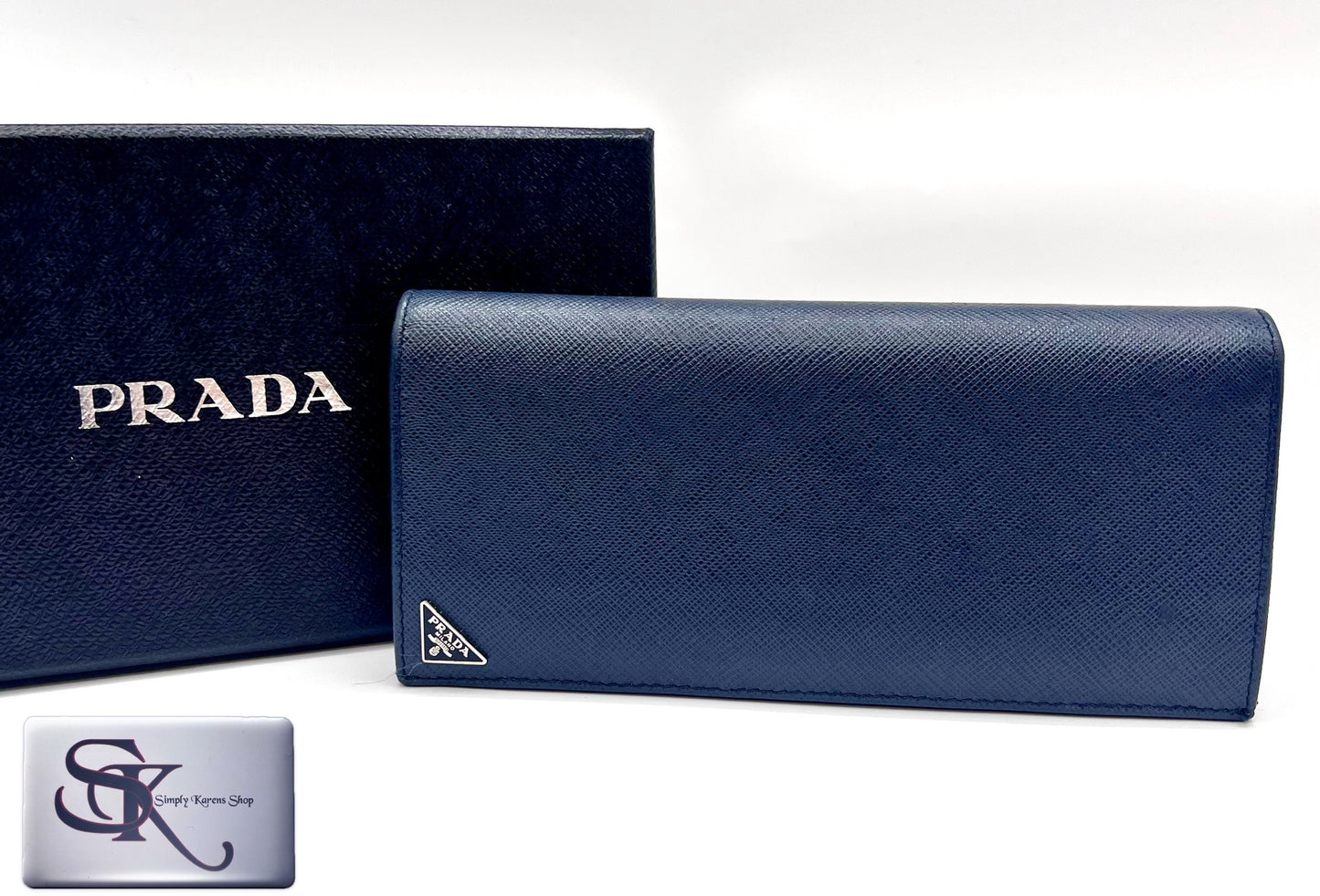 Prada Saffiano Navy blue Bifold Long wallet