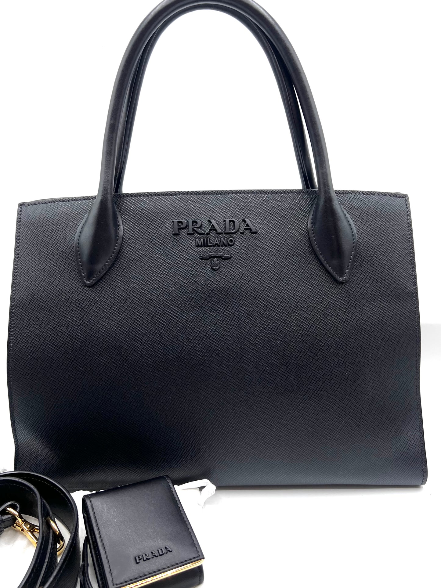 Prada Saffiano Black Monochrome Tote 2 way Bag   (🇵🇭P63,640)