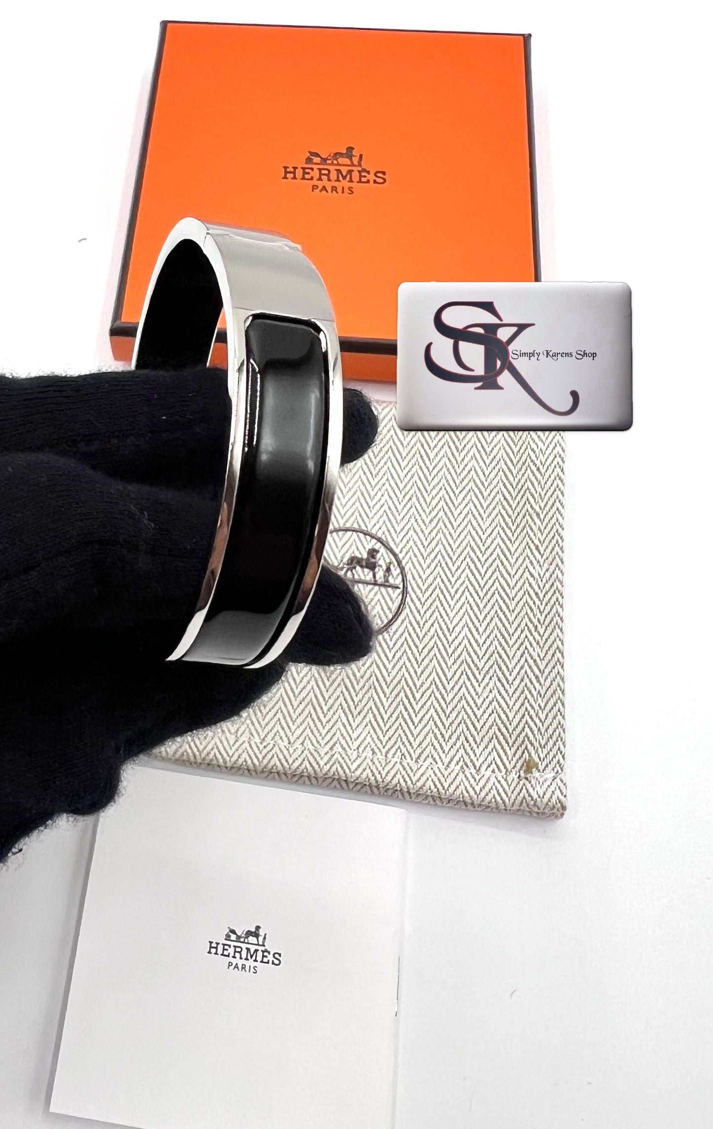 Hermes Clic Clac Black Enamel Silver Hard ware