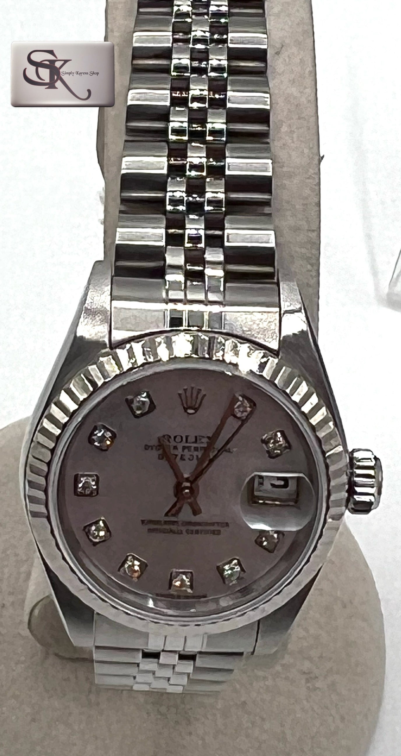 Rolex date just Automatic 26mm SS/WG Shell dial w/ Diamonds Year 2004 17cm