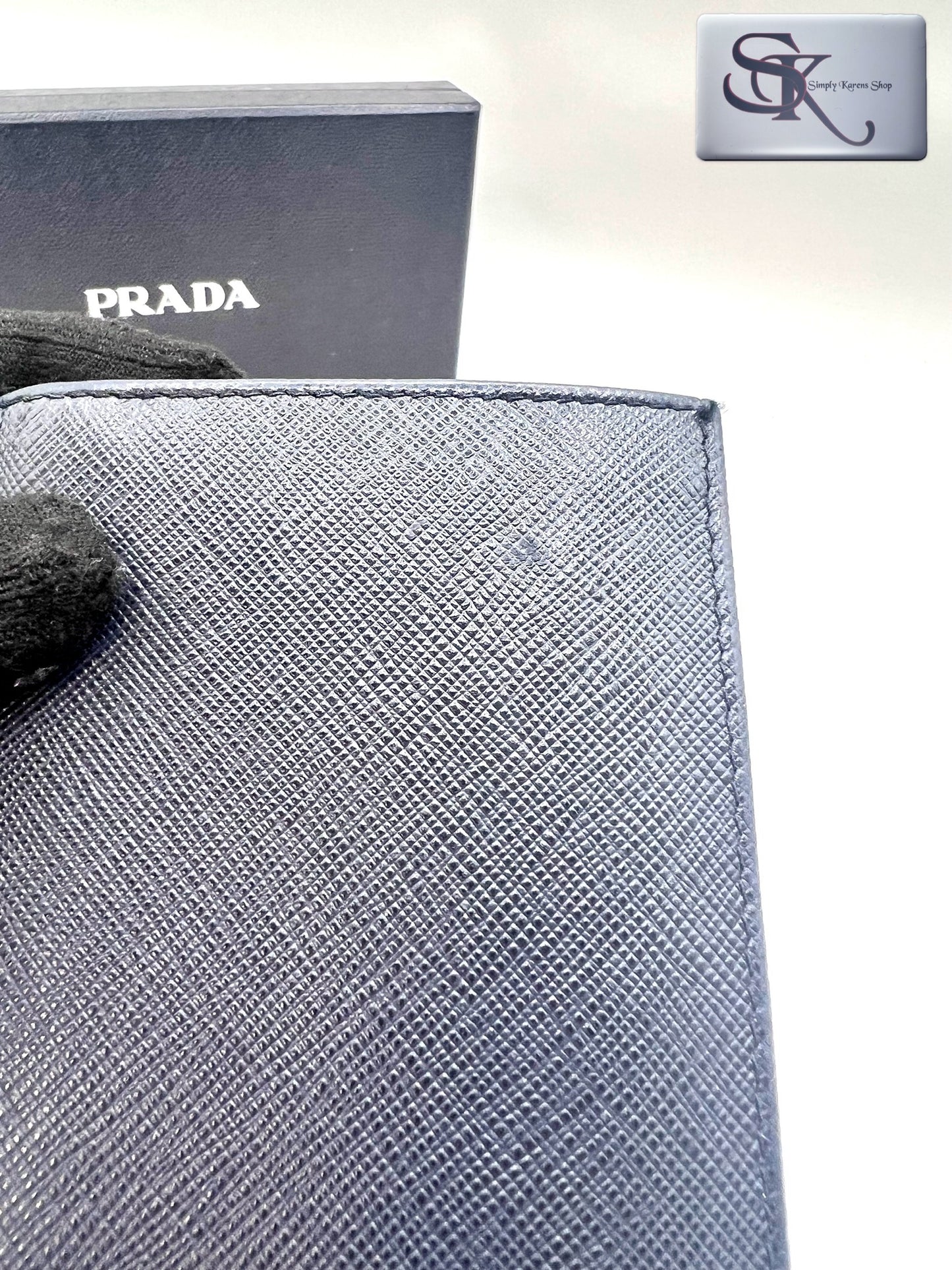 Prada Saffiano Navy blue Bifold Long wallet