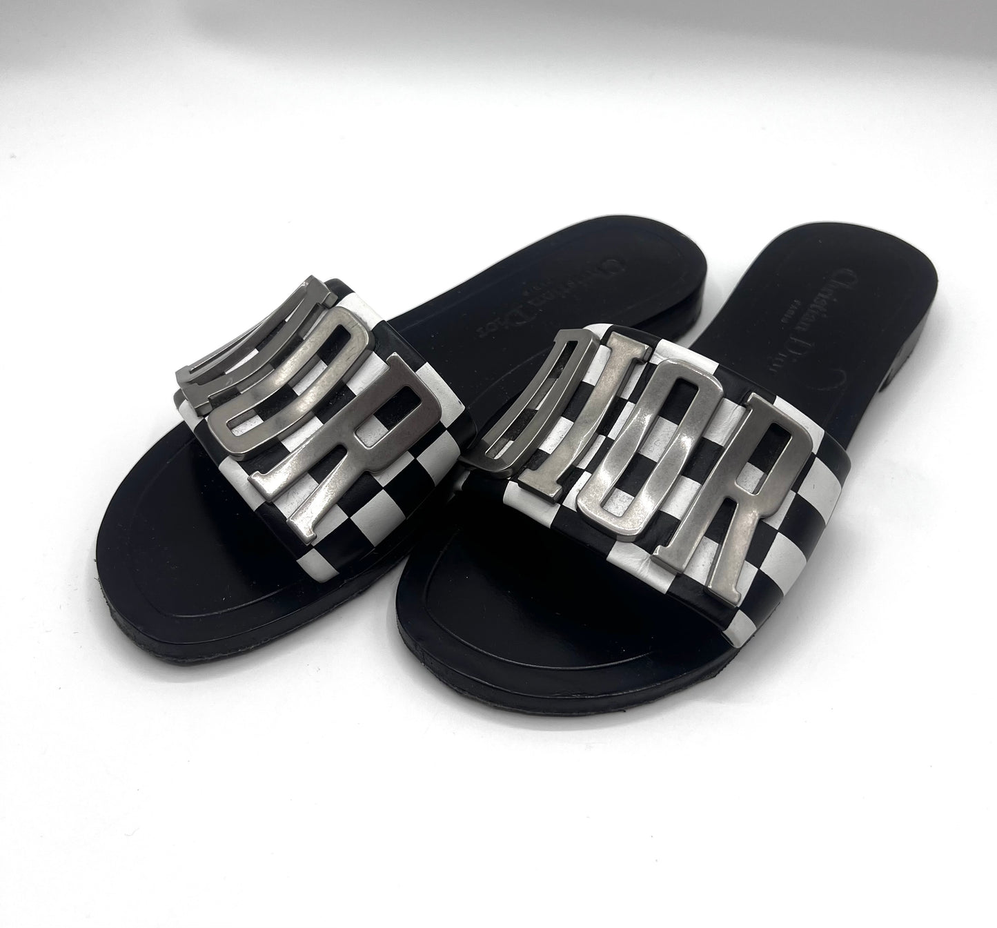 Christian Dior Revolution Checkered Calfskin Slide Sandals Size 36  (🇵🇭P20,640)