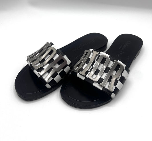 Christian Dior Revolution Checkered Calfskin Slide Sandals Size 36  (🇵🇭P20,640)