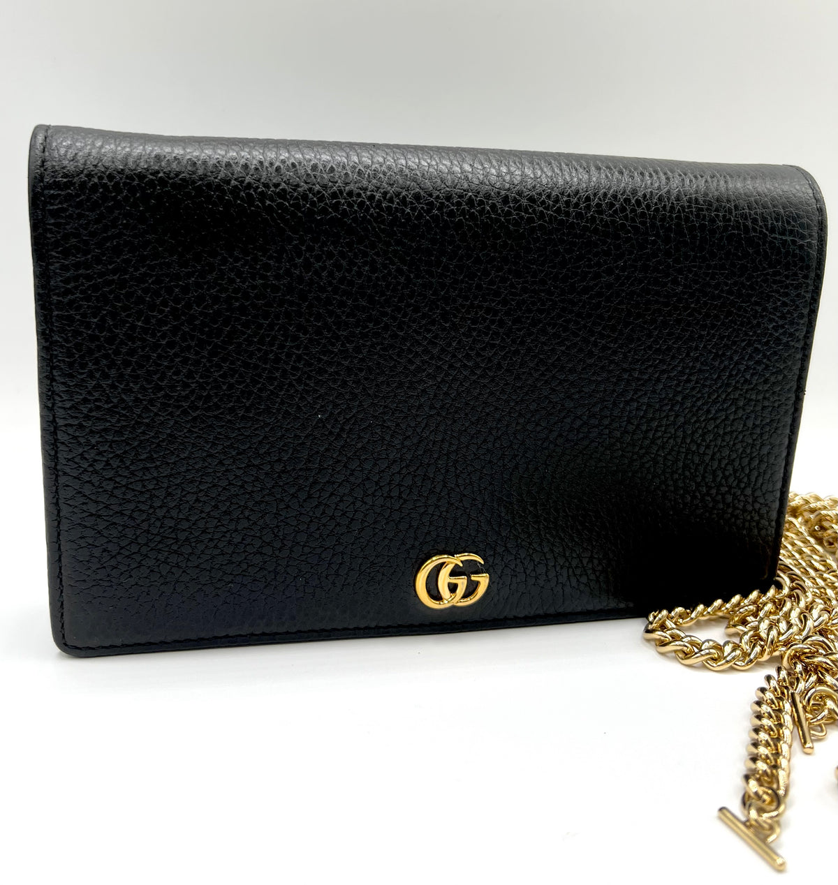 Gucci GG Marmont Black Leather Wallet On chain GHW