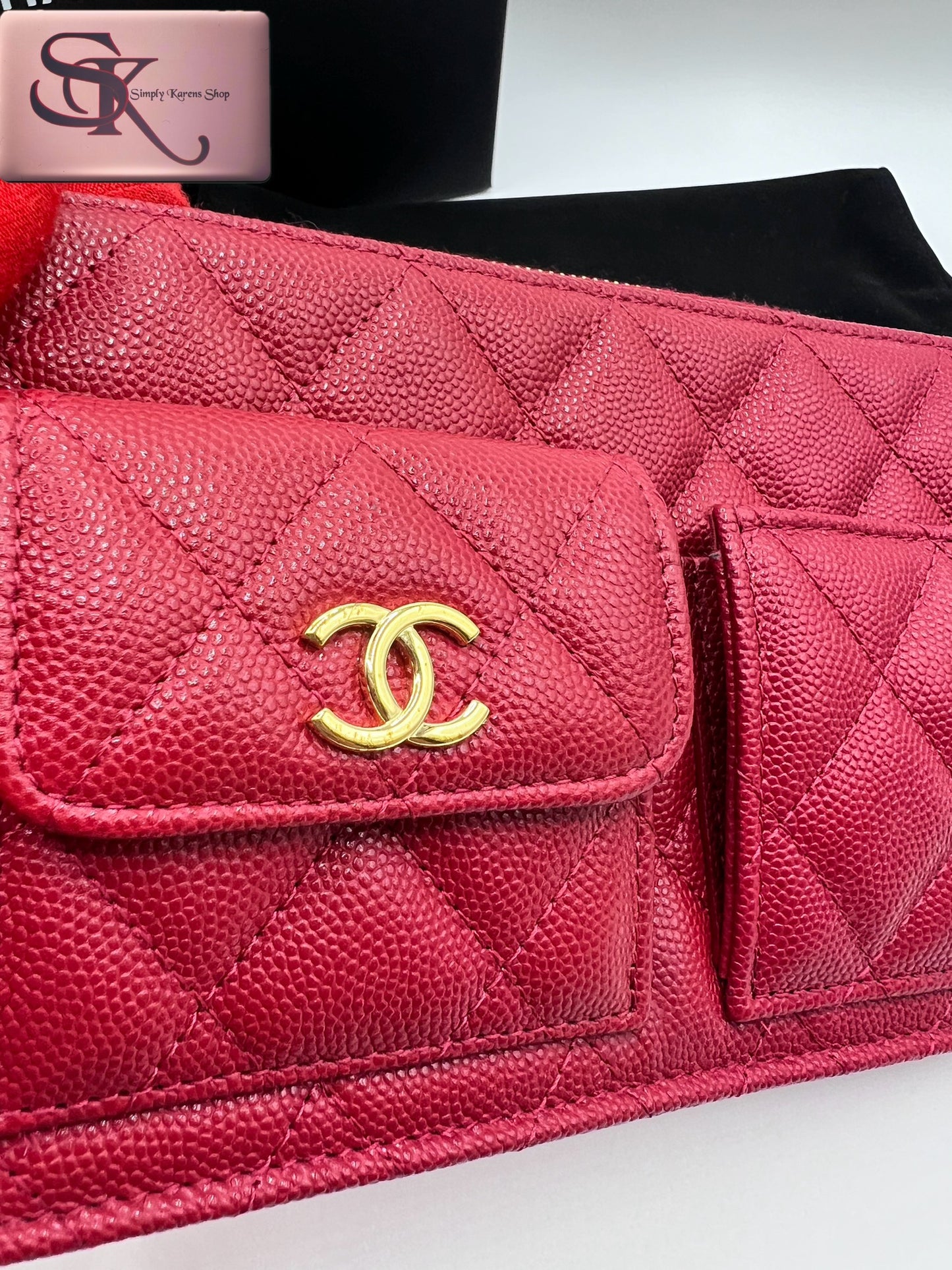 Chanel Caviar Wristlet Pouch microchip