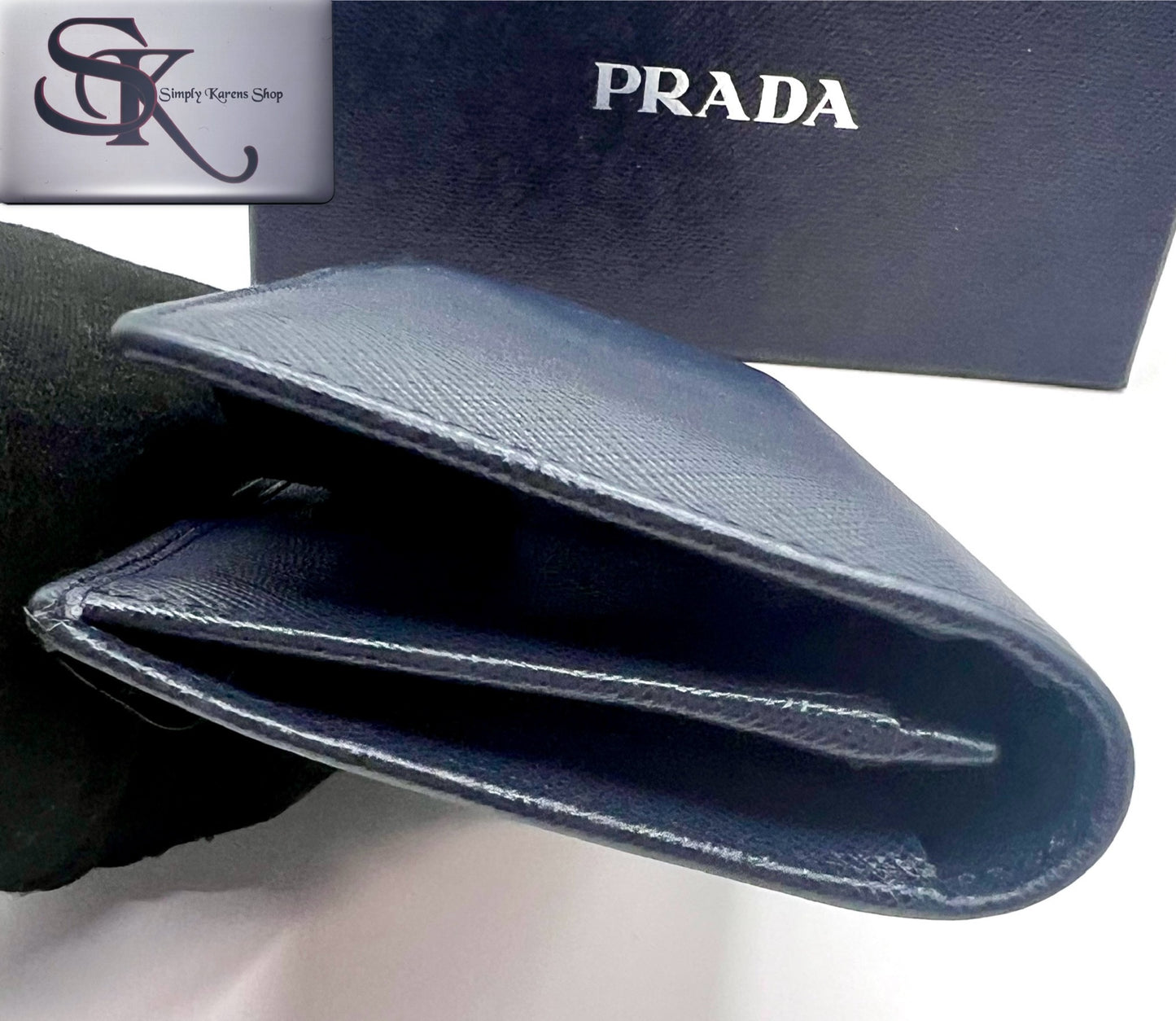 Prada Saffiano Navy blue Bifold Long wallet