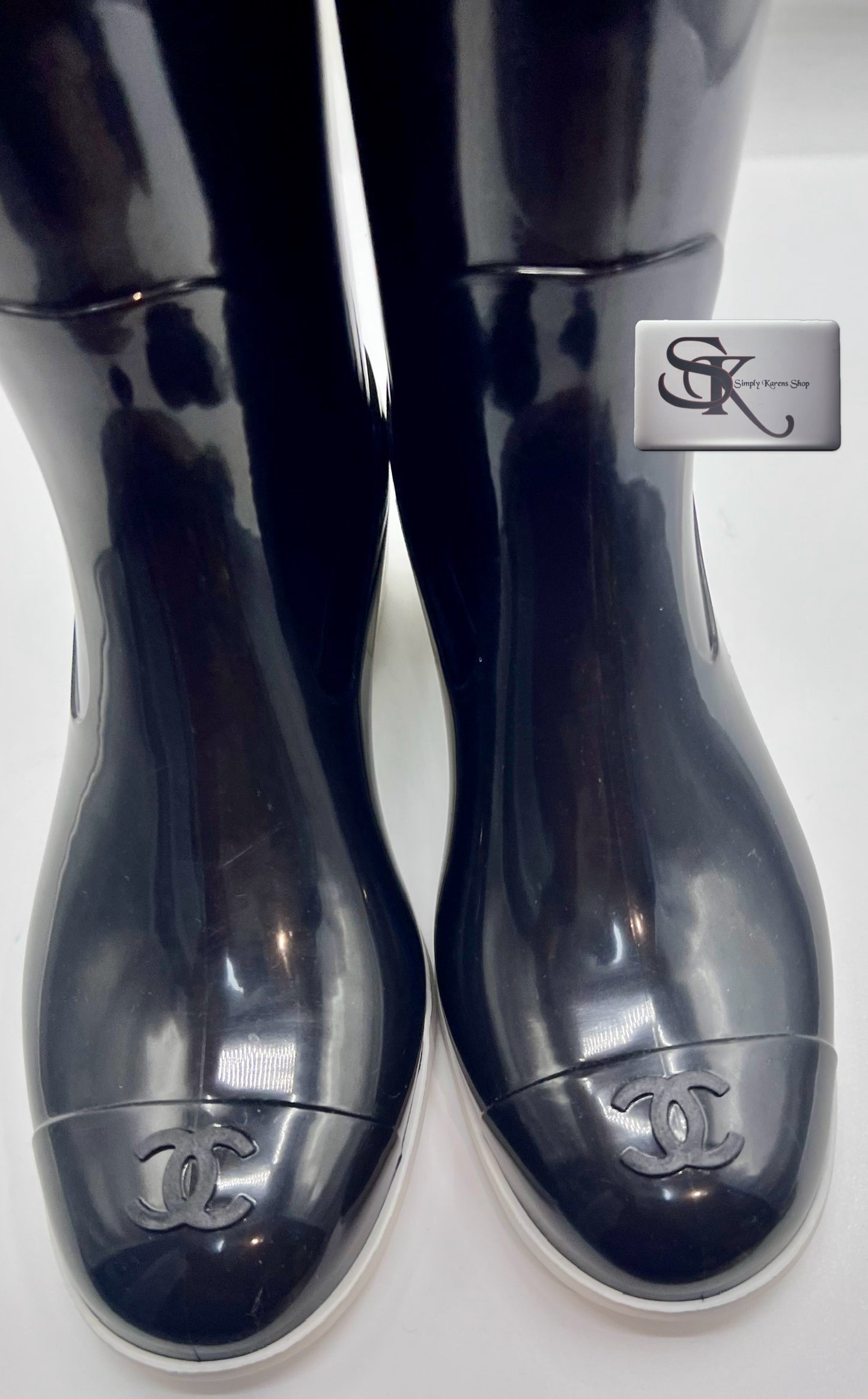 CHANEL CC LOGO RUBBER RAIN BOOTS S35