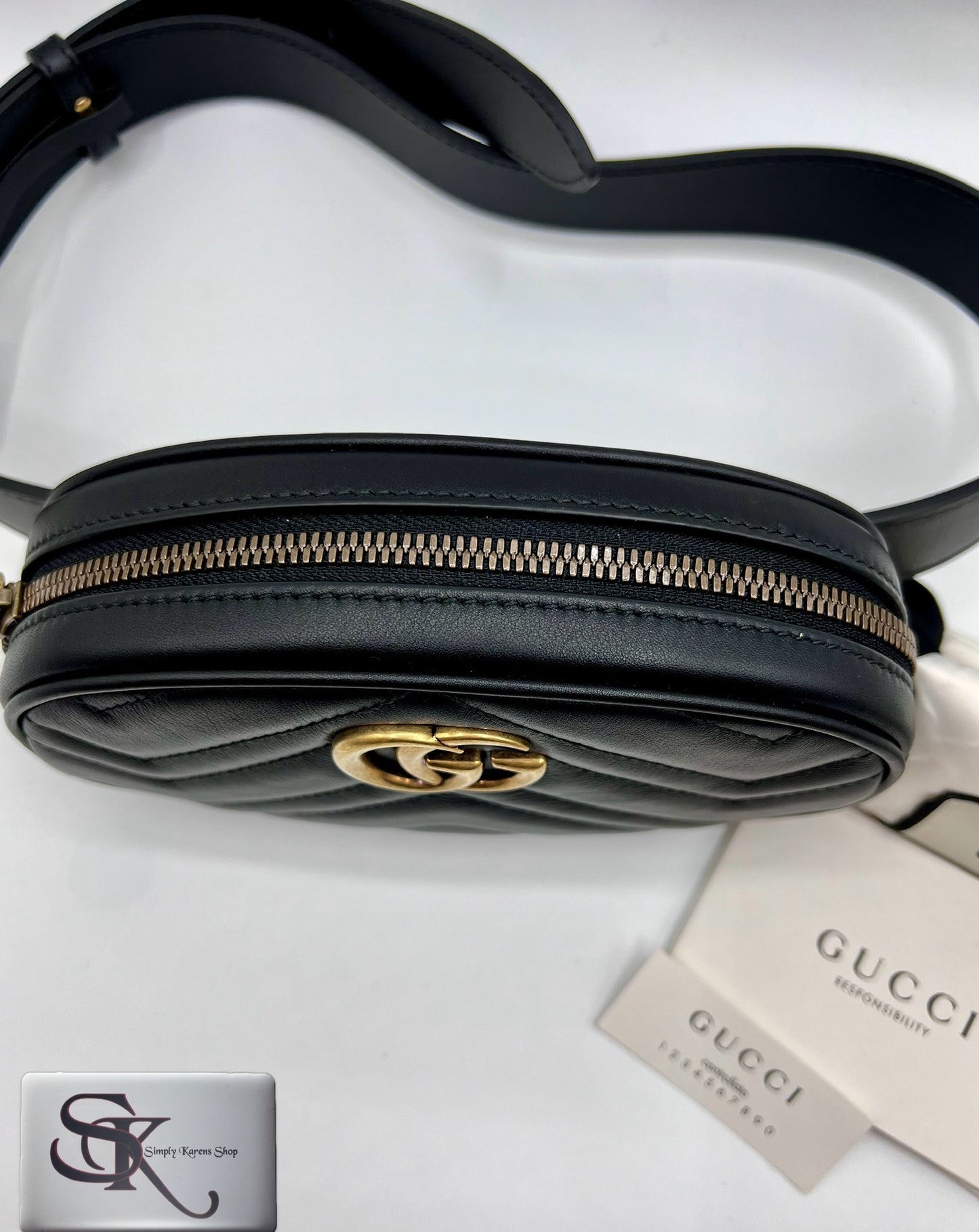 GUCCI MARMONT BLACK LEATHER BELT BAG SIZE 72 ~ 92 CM                🇵🇭P32,200🇵🇭