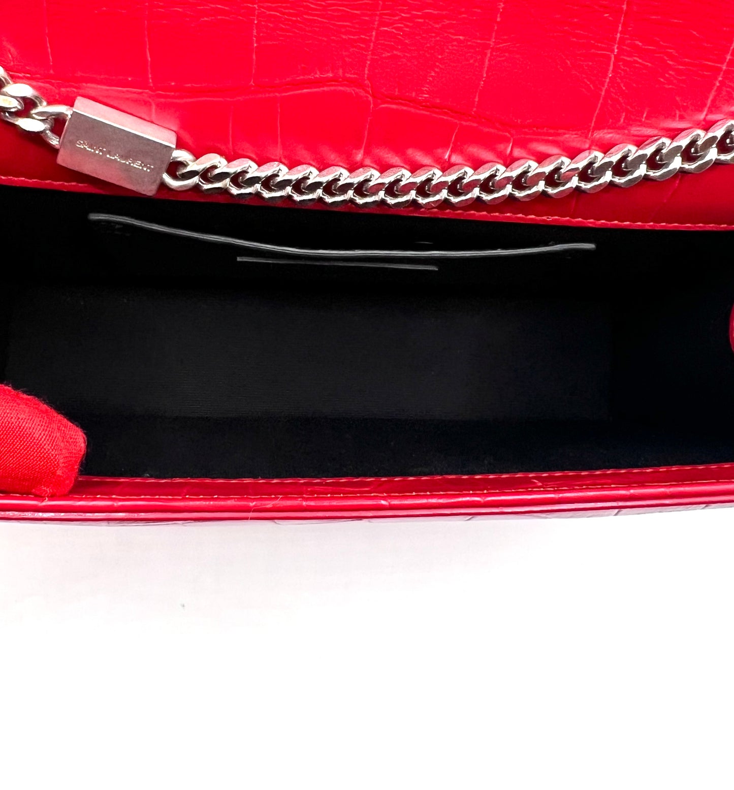 Yves Saint Laurent Kate Tassel Croc Embossed Leather MM Size Red Flap  (🇵🇭P76,540)