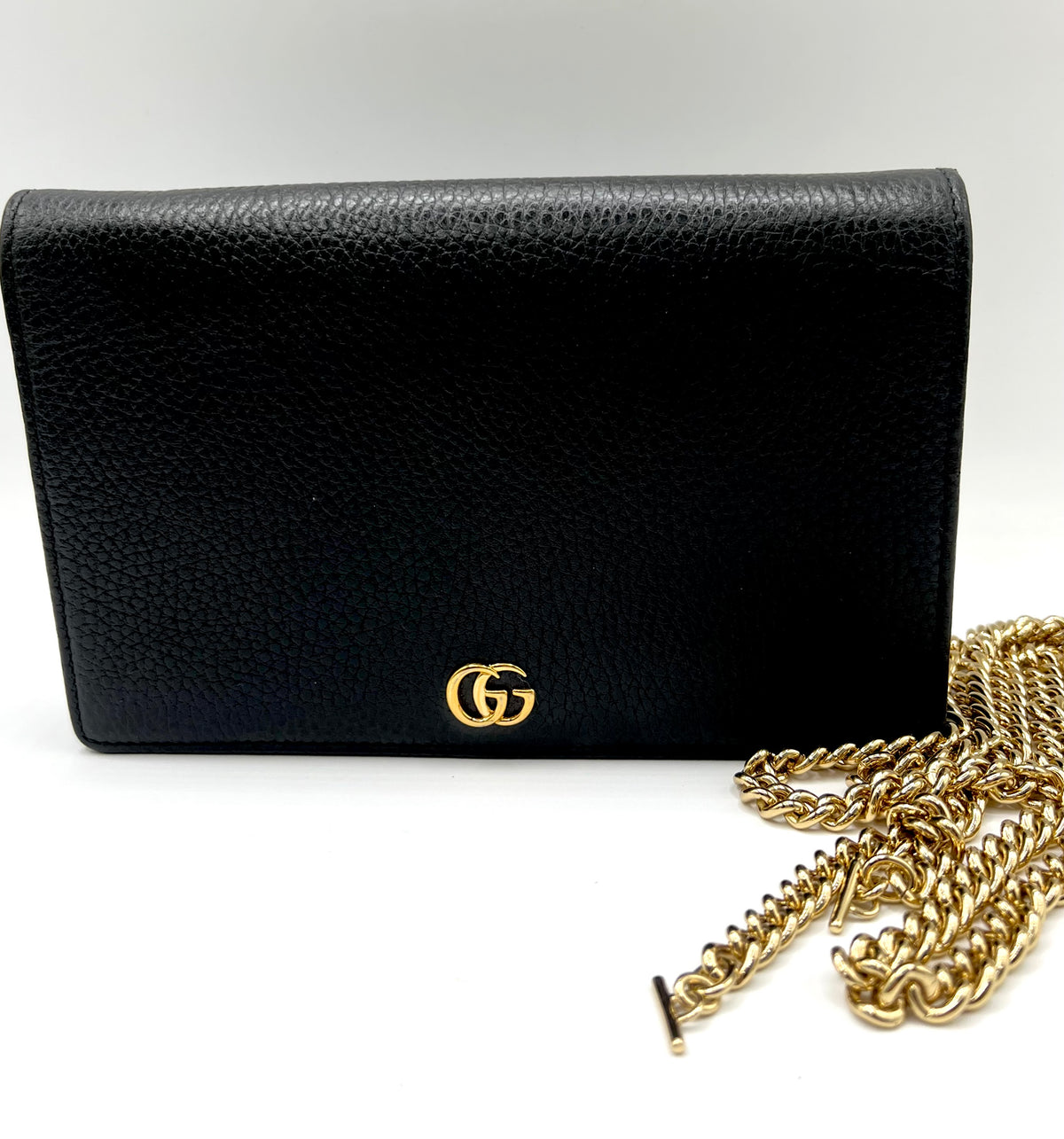 Gucci GG Marmont Black Leather Wallet On chain GHW