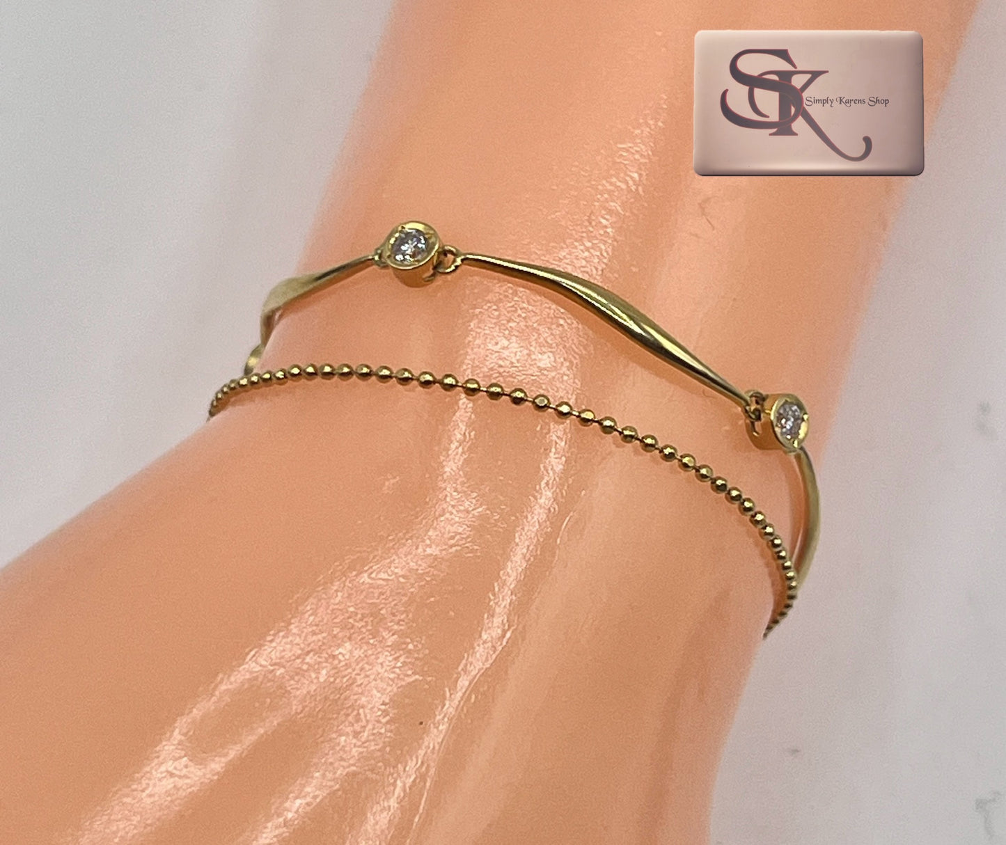 K18 Double Chain Bracelet w/ D-0.30ct 18cm 5.5g