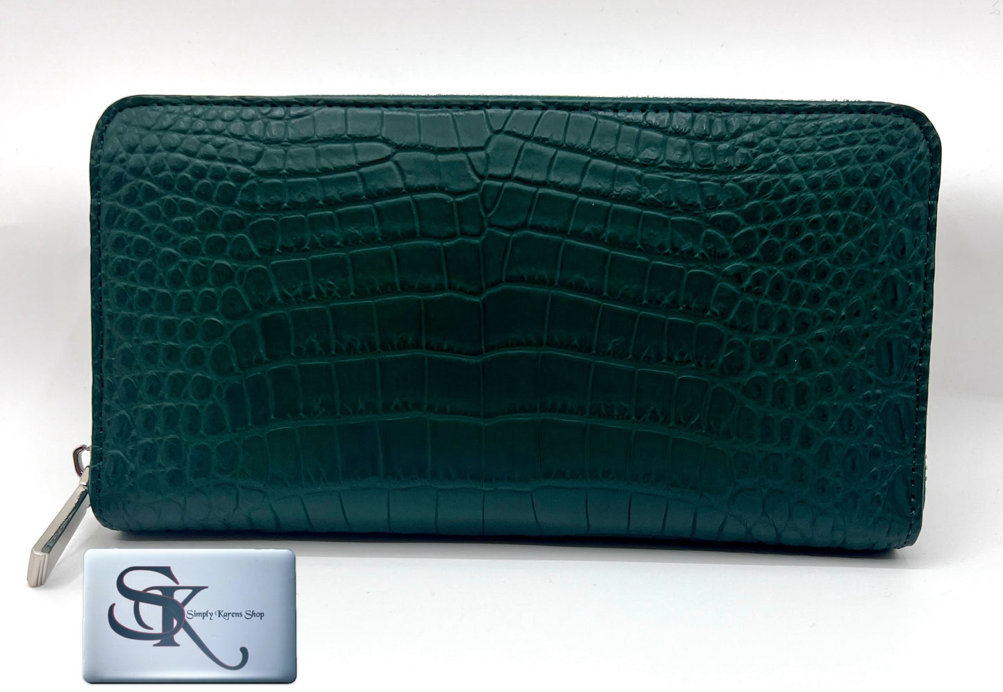 Genuine Crocodile green zip around wallet