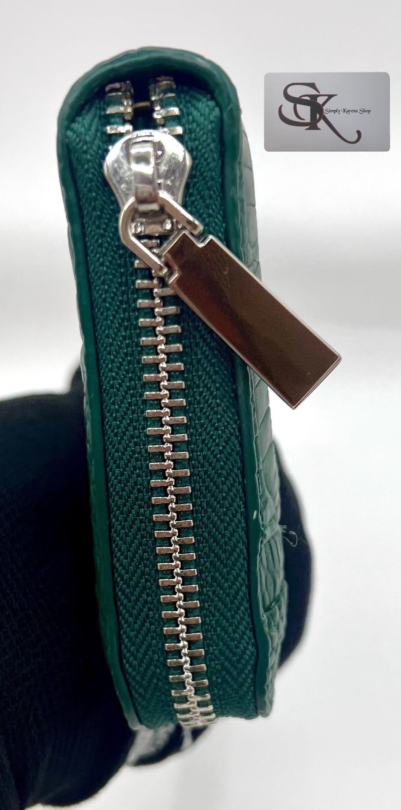 Genuine Crocodile green zip around wallet