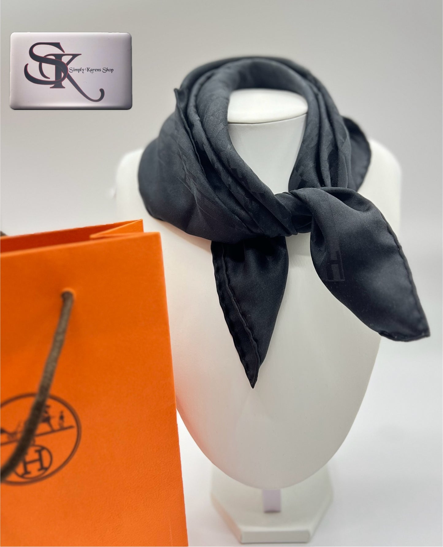 HERMES BLACK SILK SCARF