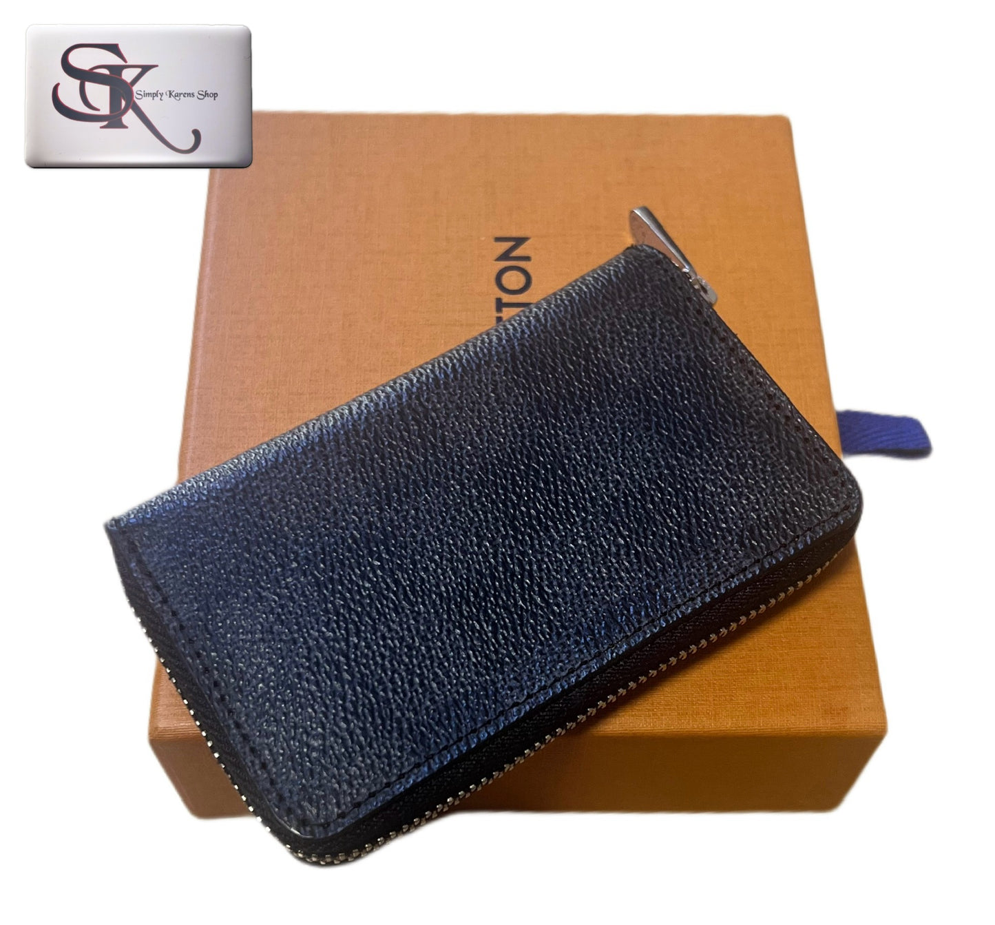 Lv Graphite Zip Around Card Case