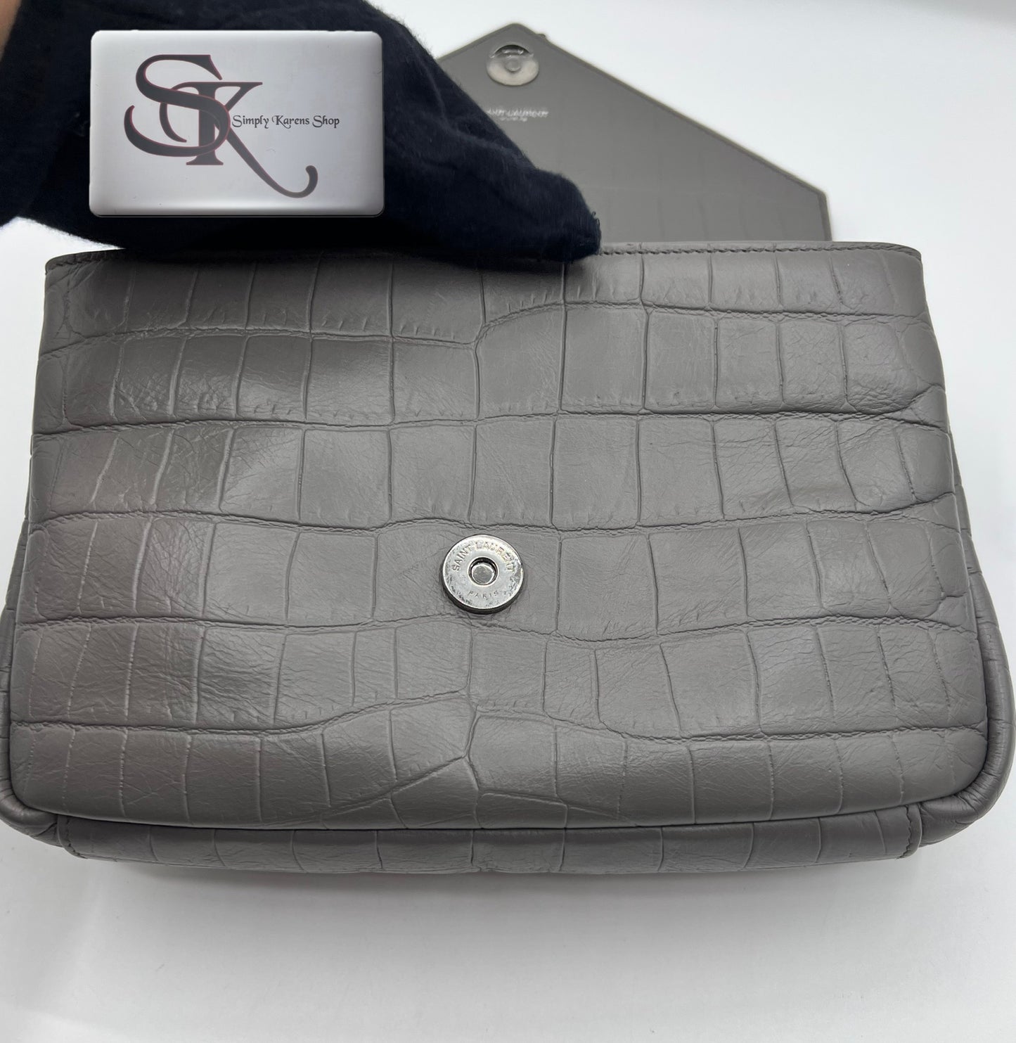 Yves Saint Laurent Gray  Croc Embossed leather College 2 way bag mm size (🇵🇭P72,240)