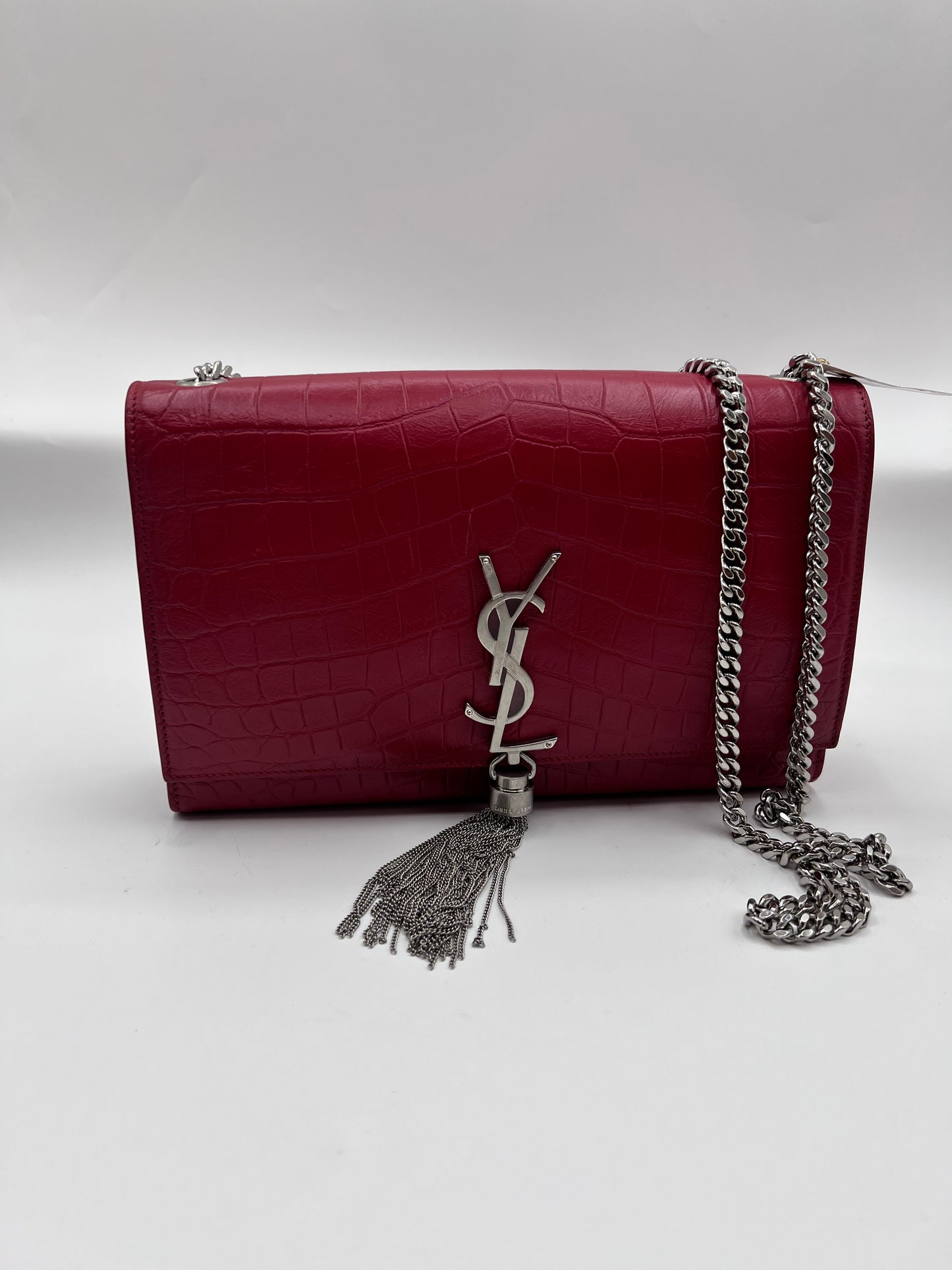 Yves Saint Laurent Kate Tassel Croc Embossed Leather MM Size Red Flap  (🇵🇭P76,540)