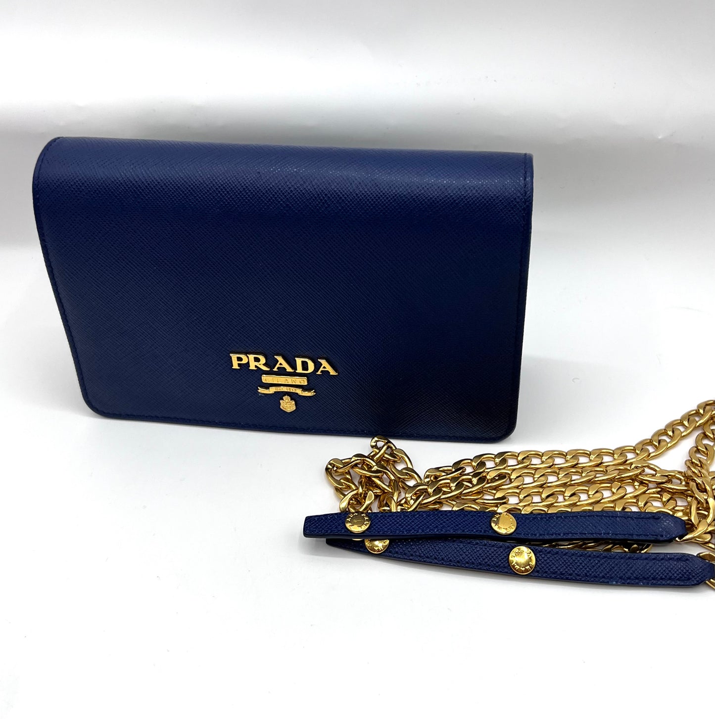 Prada Saffiano Blue Mini wallet on Chain G.H.