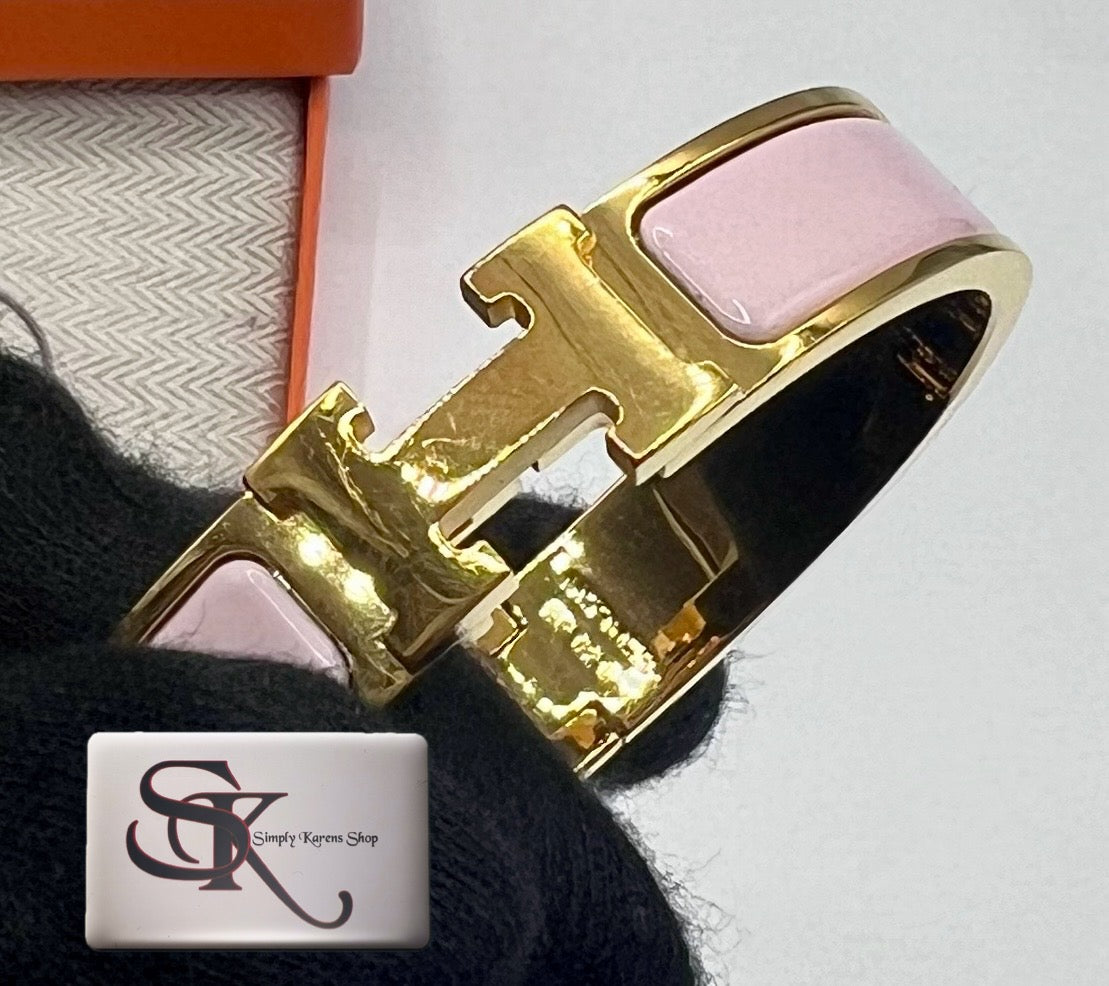 HERMES NARROW CLIC CLAC PINK ENAMEL GOLD HARDWARE 16cm