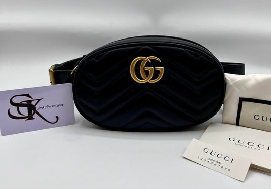 GUCCI MARMONT BLACK LEATHER BELT BAG SIZE 72 ~ 92 CM                🇵🇭P32,200🇵🇭