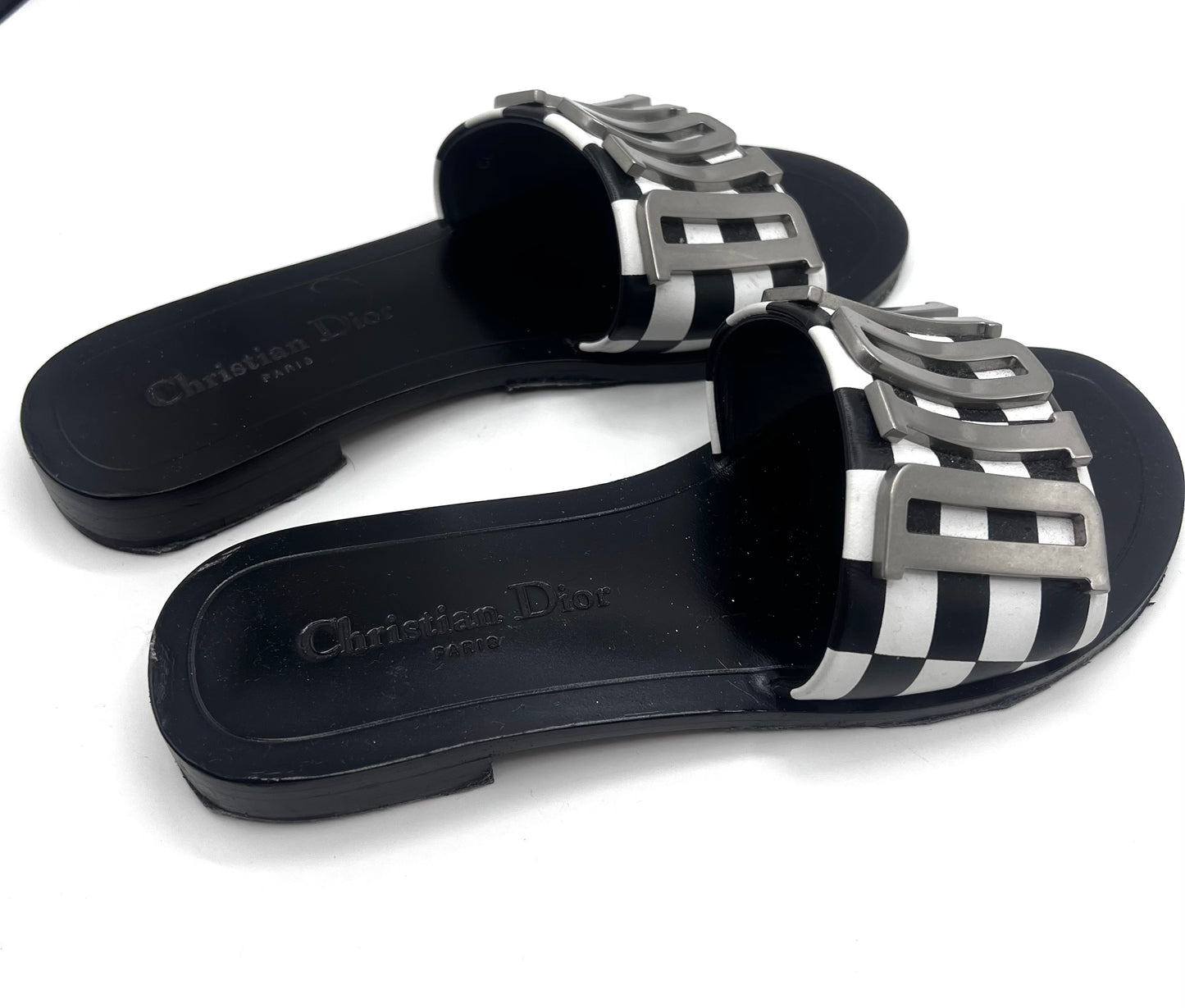 Christian Dior Revolution Checkered Calfskin Slide Sandals Size 36  (🇵🇭P20,640)