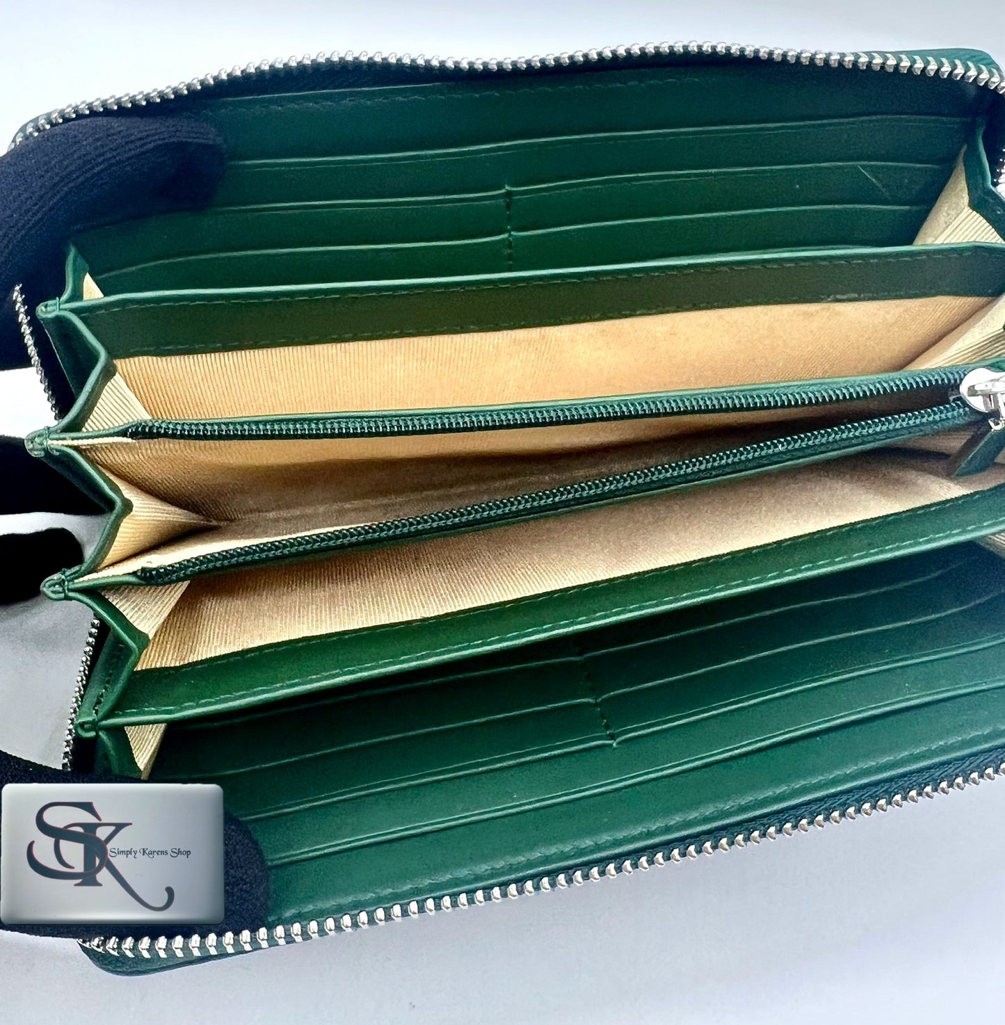 Genuine Crocodile green zip around wallet