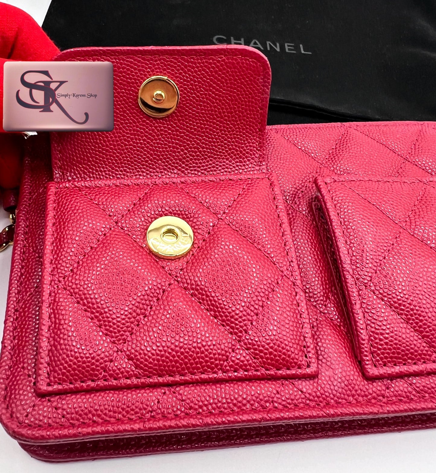 Chanel Caviar Wristlet Pouch microchip