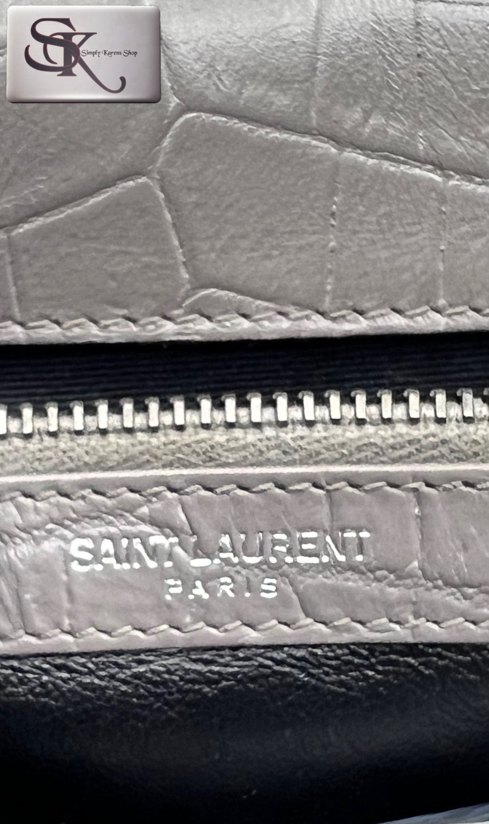 Yves Saint Laurent Gray  Croc Embossed leather College 2 way bag mm size (🇵🇭P72,240)