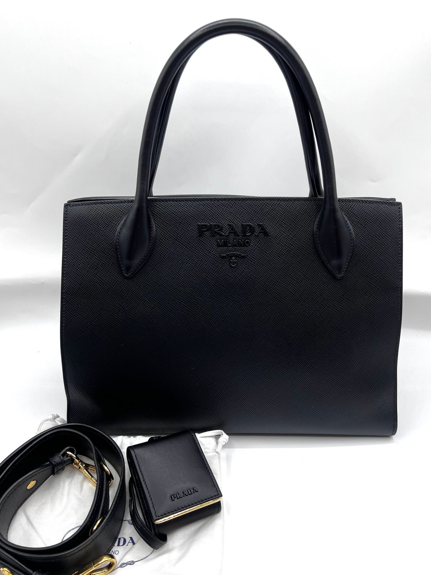 Prada Saffiano Black Monochrome Tote 2 way Bag   (🇵🇭P63,640)