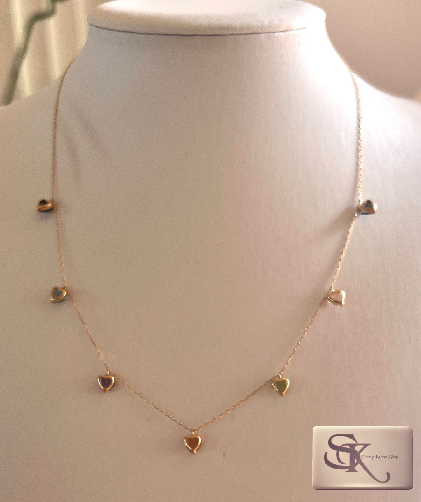 K18 Heart shape mix natural stone station necklace 42cm  2.37g   (🇵🇭P20,640)