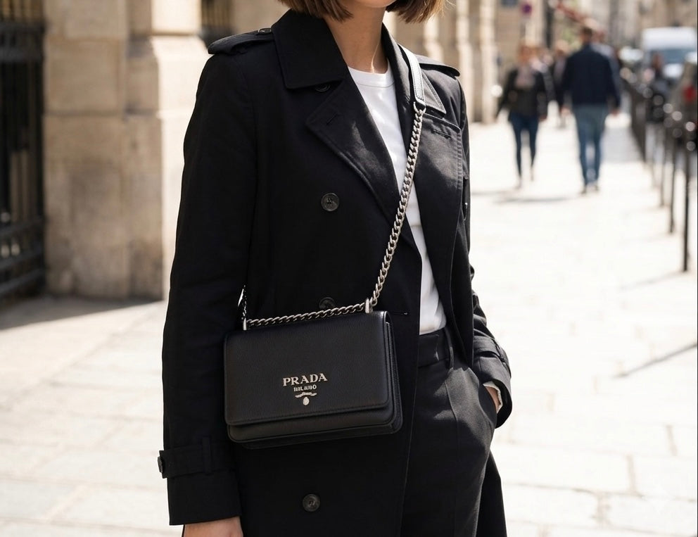 Prada Vitello phenix Flap Black Chain Cross Body Bag             (🇵🇭P59,340)