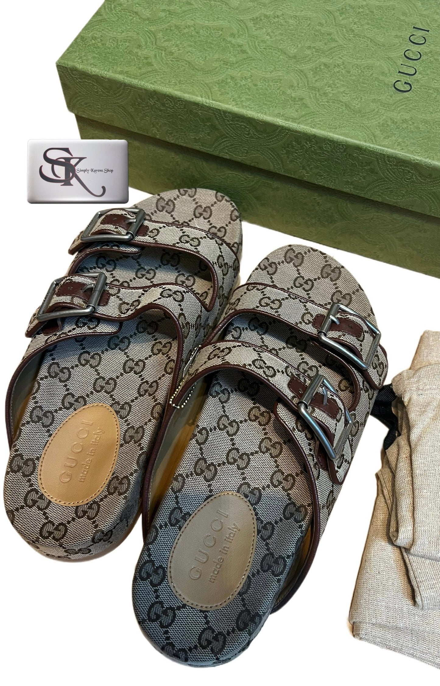 GUCCI MONOGRAM LAVAREDO ECO FABRIC MEN'S SLIDE SANDALS SIZE 10