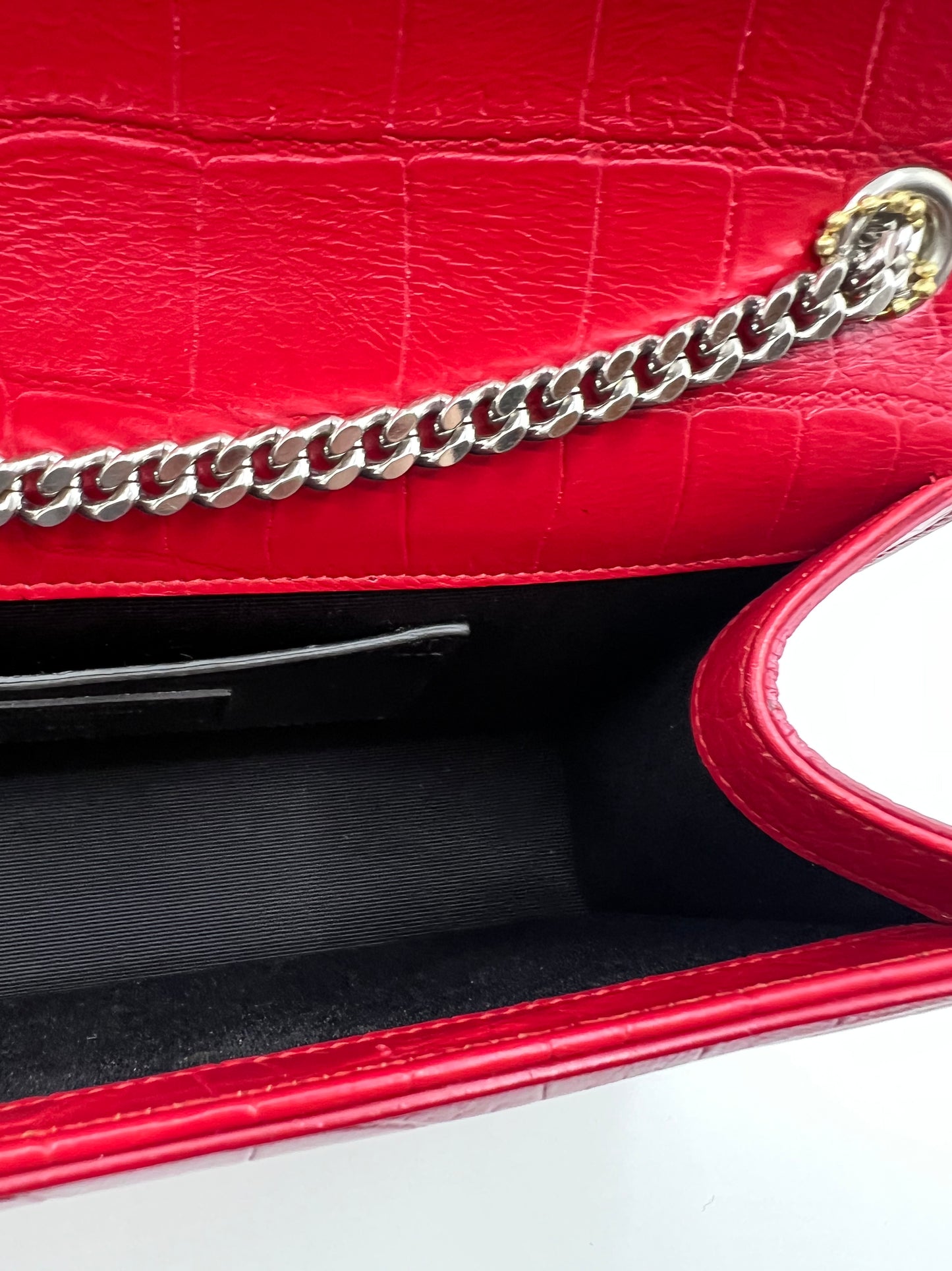 Yves Saint Laurent Kate Tassel Croc Embossed Leather MM Size Red Flap  (🇵🇭P76,540)