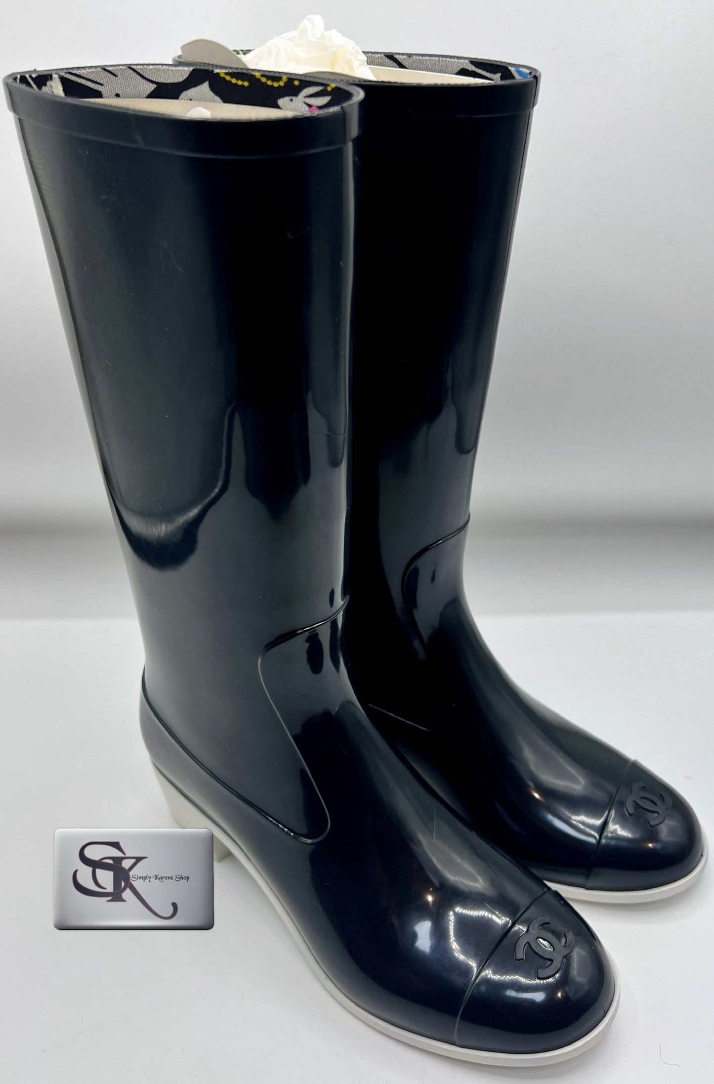 CHANEL CC LOGO RUBBER RAIN BOOTS S35